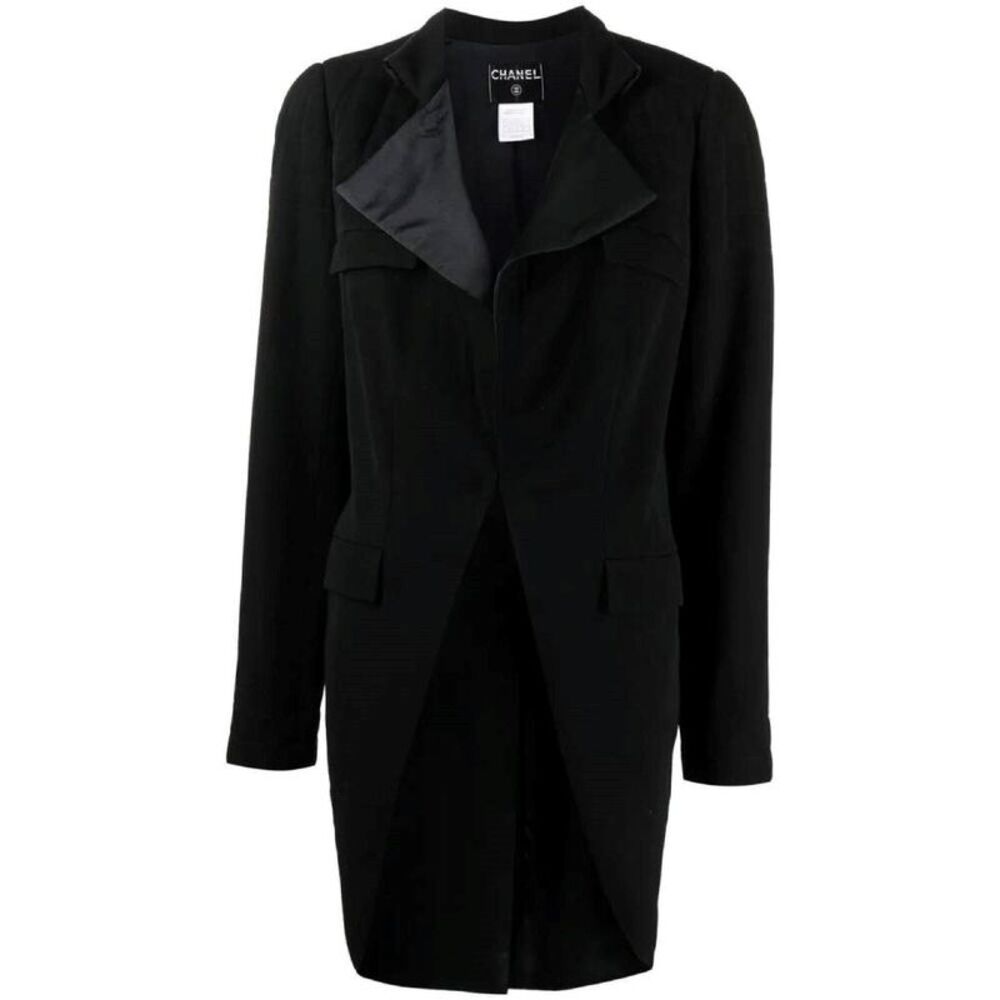 Chanel Y2K Black Wool Tailcoat Jacket with Four Welt Pockets